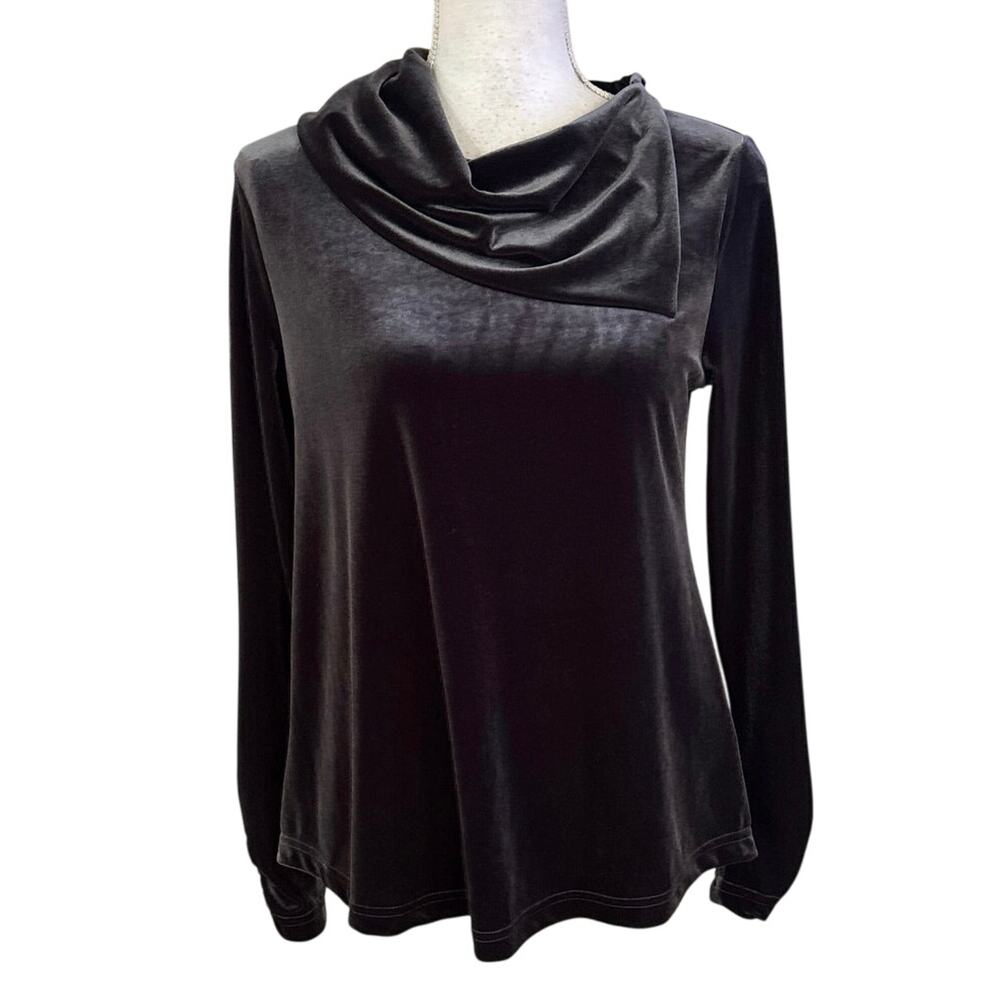 NEW Sno Skins S Plushtech Velvet Asymmetrical Drape Collar Top Charcoal USA Made